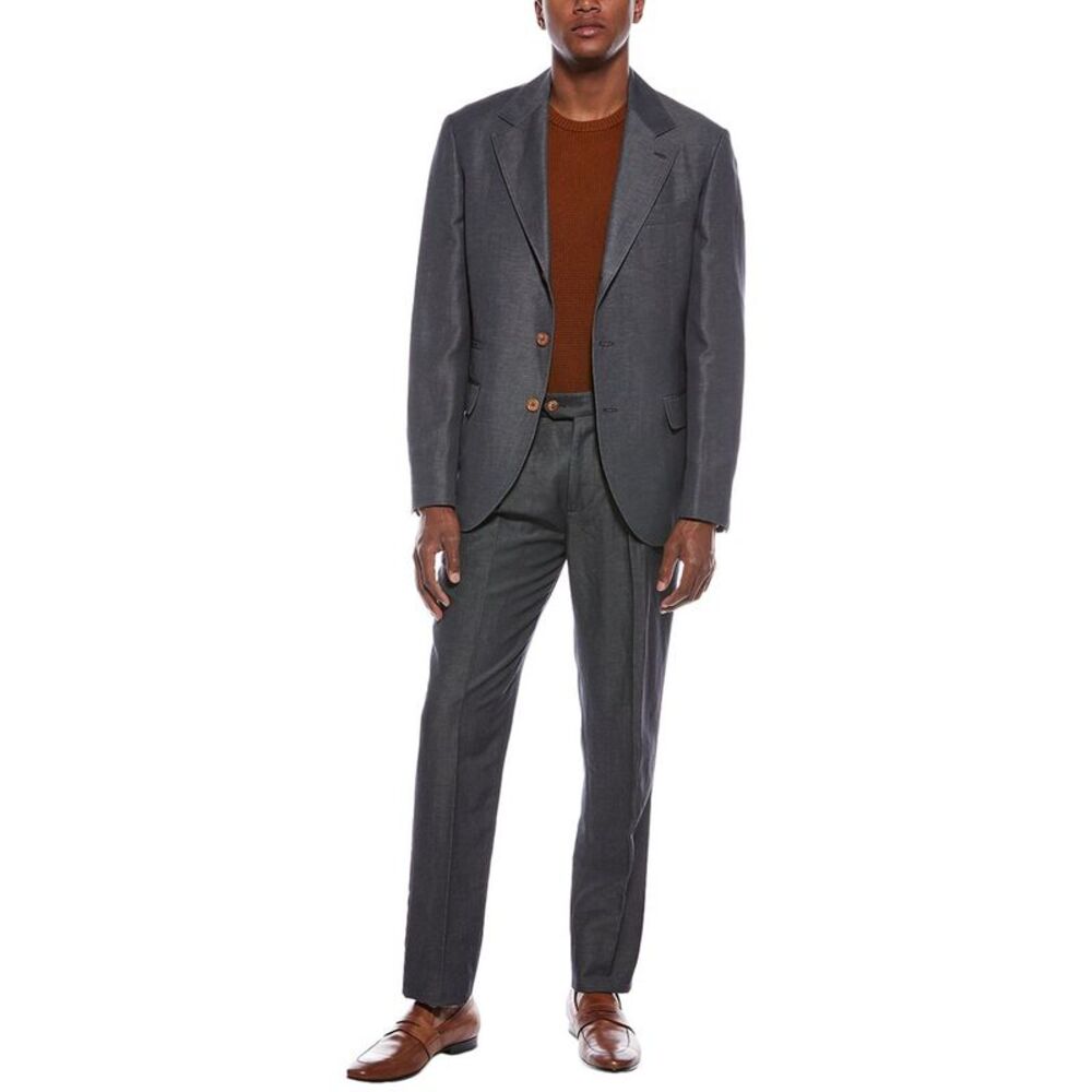 Brunello Cucinelli Mens  2Pc Wool & Linen-Blend Suit With Pleated Pant